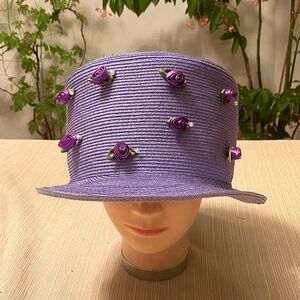 Chic Metallic Lavender Rose-Embellished Women's Hat